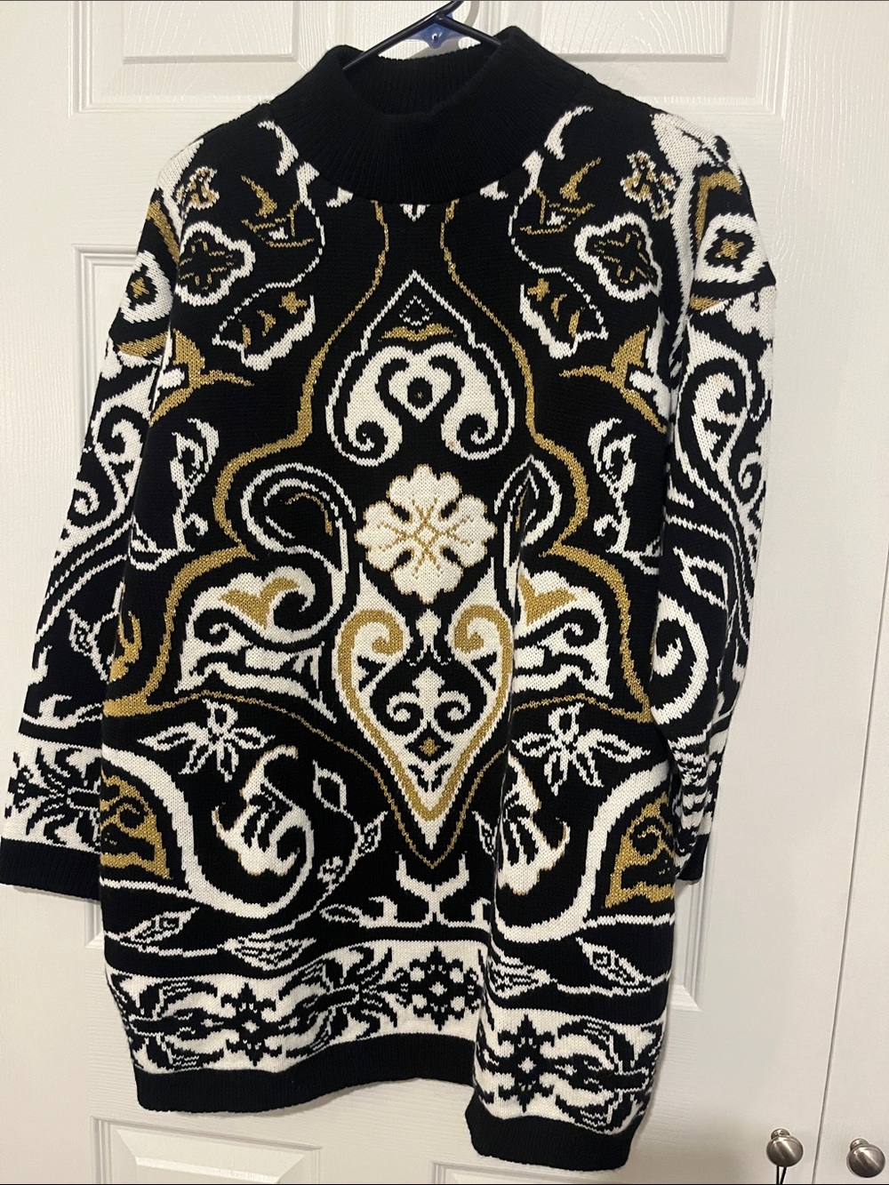 Vintage trimmings mock neck sweater